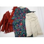 VINTAGE CLOTHING including a 1970's Miss Mouse faux suede rust coloured fringed jacket and