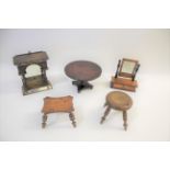 MINIATURE FURNITURE - APPRENTICE PIECES including a 19thc mahogany circular breakfast table,