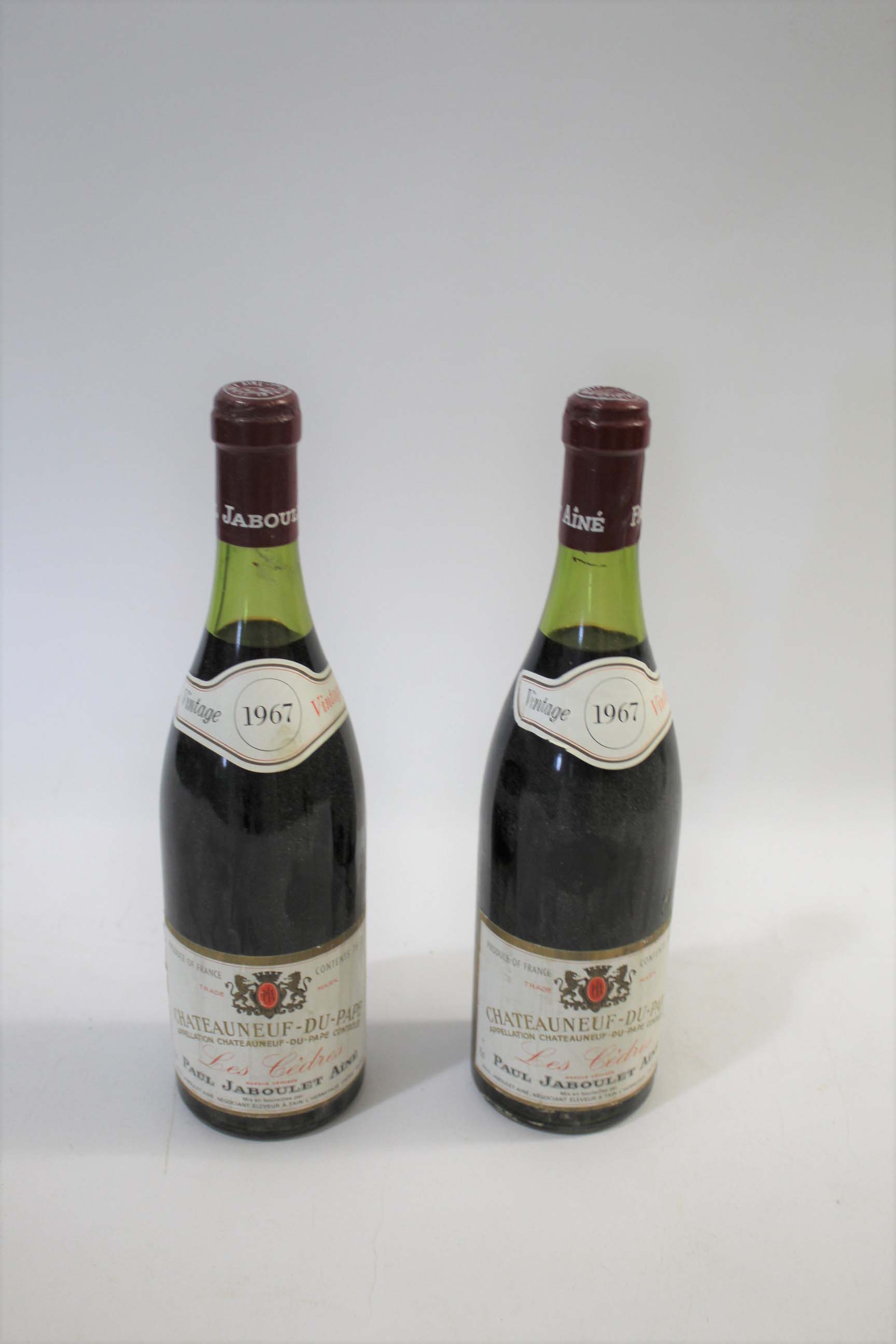 WINE: Chateauneuf du Pape, Paul Jaboulet Aine, 1967, into neck, two bottles (2)