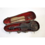 MINIATURE VIOLONCELLO - VIOLIN INTEREST an interesting antique model of a Violoncello and bow,