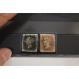 PENNY BLACK STAMP 1840 1d black and 1841 1d red from plate 9 (PD). Matched pair, black Maltese Cross