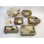 19THC & 20THC SEWING ITEMS a collection including early 20thc sewing baskets, silk ribbons, small