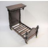 VICTORIAN DOLLS HALF TESTER BED made in mahogany with a canopy headboard at one end, with brass