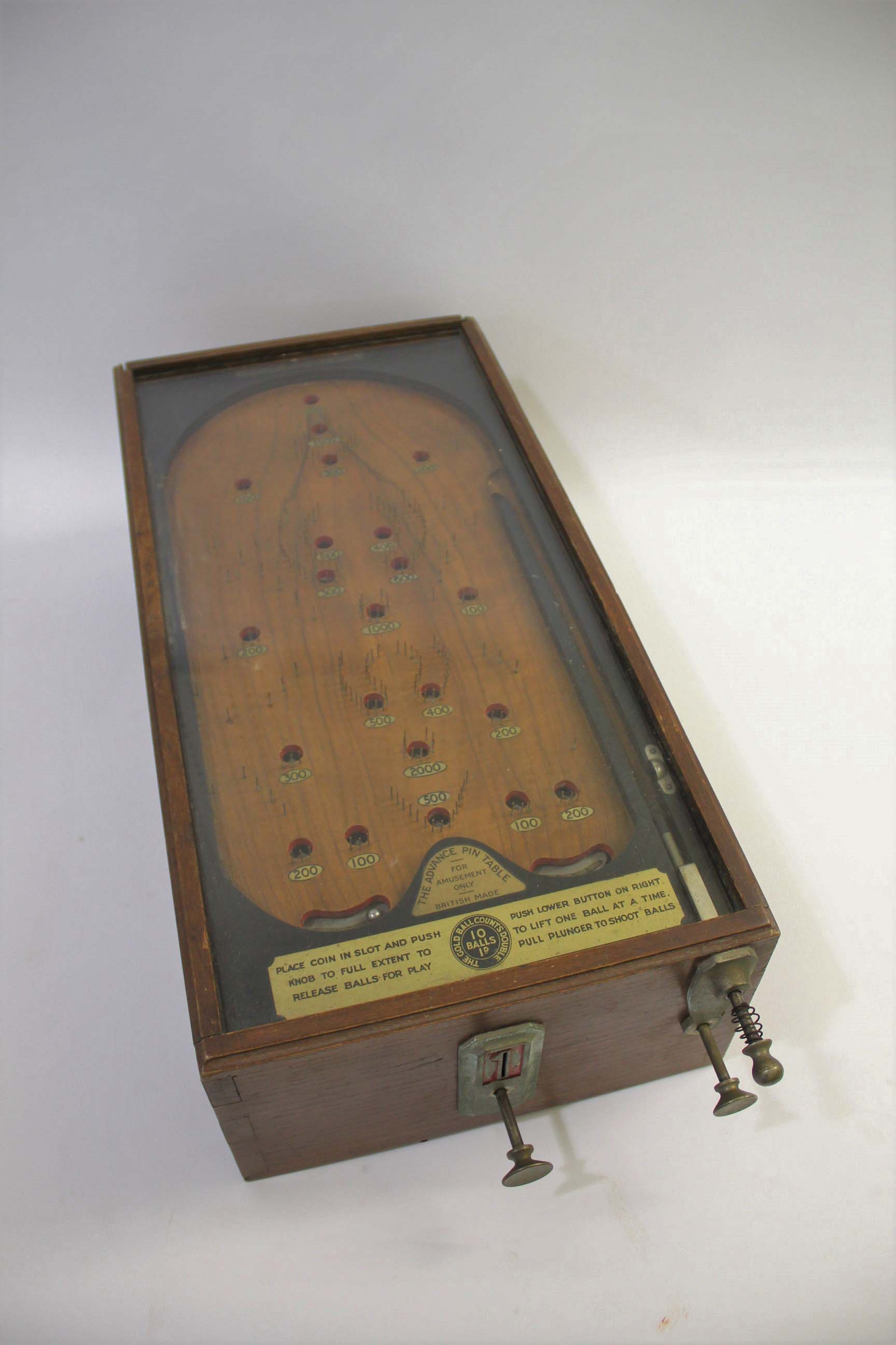 VINTAGE PINBALL GAME - 'THE ADVANCE PIN TABLE' a vintage pinball or bagatelle game The Advance Pin