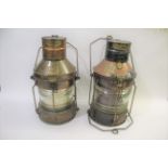 PAIR OF SHIPS LANTERNS - SEAHORSE 2 large copper ships lanterns, one marked Anchor the other Not