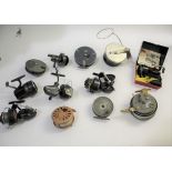 VARIOUS FISHING REELS including a Allcock & Co The Gilmour 3 1/2" reel with brass foot, a cased