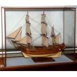 CASED MODEL SHIP - H.M.S BOUNTY a large wooden model of H.M.S Bounty, complete with sails and