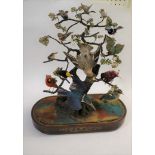 BIRD DIORAMA - GLASS DOME a diorama of various exotic birds mounted on a simulated tree branch. With