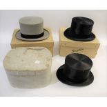 BOXED TOP HATS including an unmarked black Top Hat in a box, a black Top Hat by Scott & Co in a