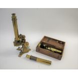 NEGRETTI & ZAMBRA MICROSCOPE a brass monocular microscope by Negretti & Zambra, also with a cased