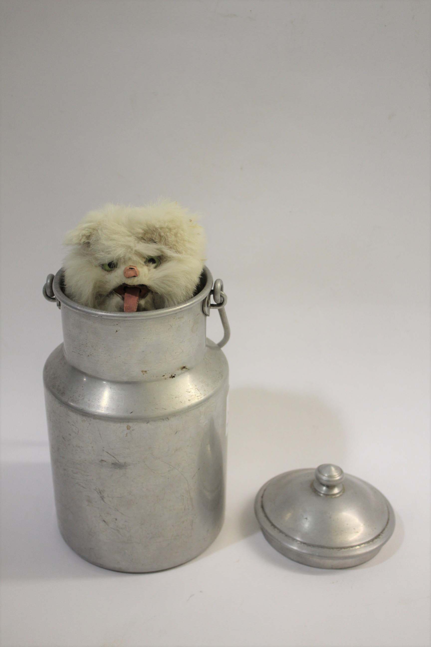 MUSICAL CAT AUTOMATON - UNIS probably made by Roullet Decamps, the metal milk churn with a clockwork