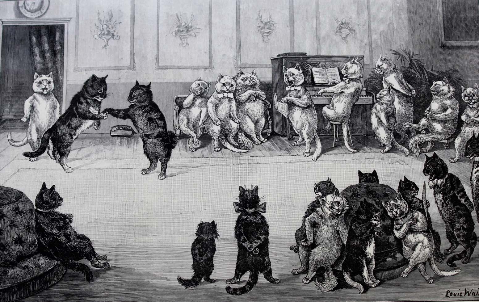 AFTER LOUIS WAIN A MERRY-GO-ROUND; AN OWLISH ECCENTRICITY; A CATS' PARTY Three monochrome prints,