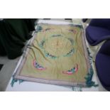 CHINESE SILK TABLE COVER an early 20thc large table cover embroidered with various brightly coloured