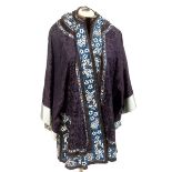 19THC CHINESE SILK JACKET a late 19thc indigo blue damask silk front fastening Chinese jacket,