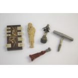 VARIOUS COLLECTABLES including a carved ivory Japanese netsuke the figure holding a staff,