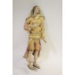 CARVED & PAINTED WOODEN RELIGIOUS FIGURE probably 19thc, the carved and painted wooden figure with
