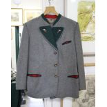 AUSTRIAN WOOL SUIT circa 1945-1950, a traditional grey suit with green edgings to the lapel, pockets
