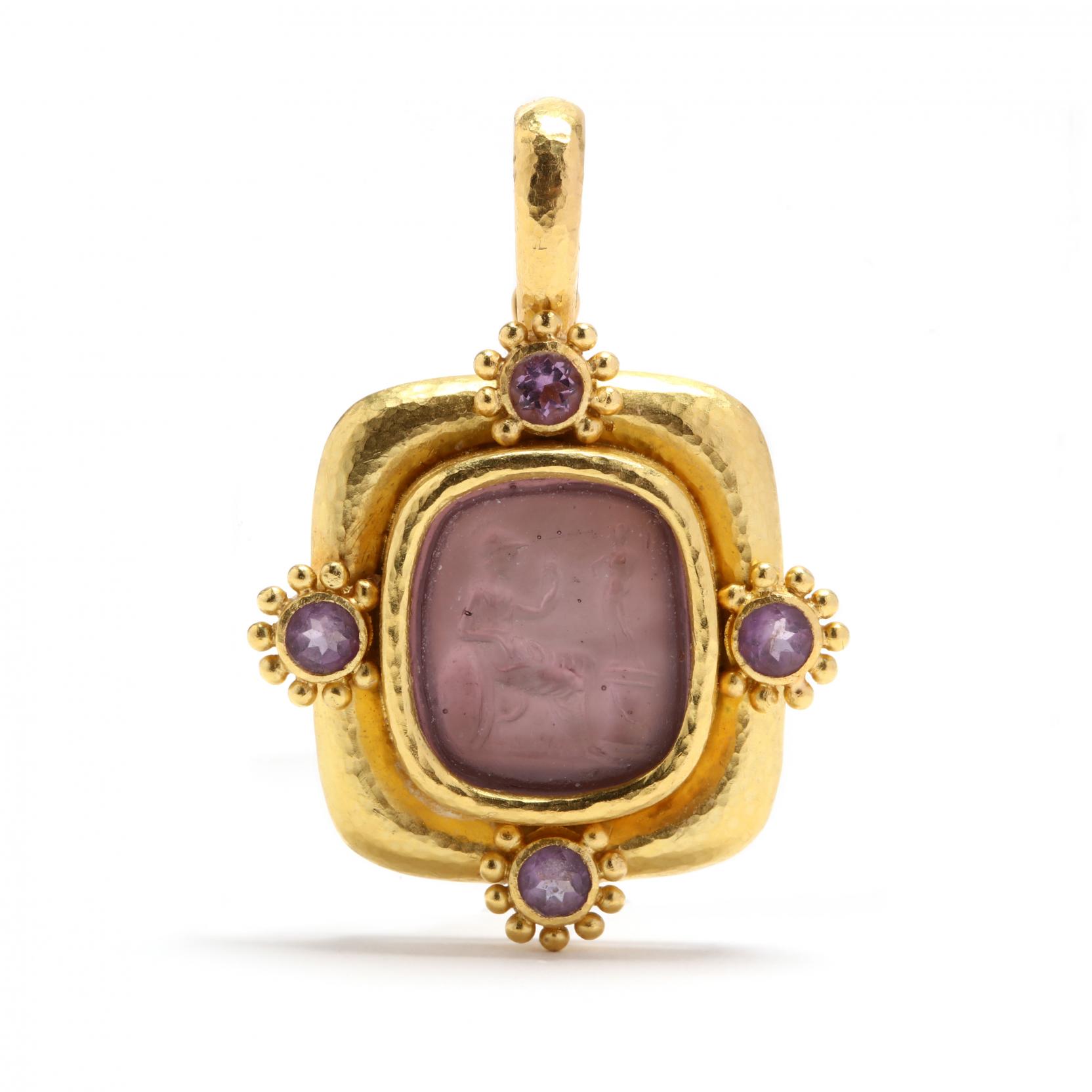 19KT Gold, Venetian Glass, and Amethyst Pendant, Elizabeth Locke