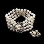 Multi Strand 14KT White Gold, Pearl, and Diamond Bracelet and Brooch