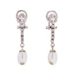 18KT White Gold, Diamond, and Pearl Drop Earrings