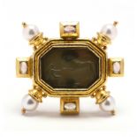 18KT Gold, Venetian Glass Intaglio, and Gem Set Pendant / Brooch, Elizabeth Locke