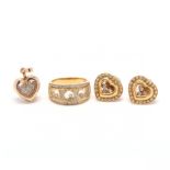 Three Gold and Diamond Heart Motif Jewelry Items