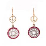 Gold, Diamond, and Ruby Drop Earrings