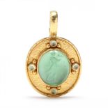19KT Gold, Green Venetian Glass Intaglio Pendant, Elizabeth Locke