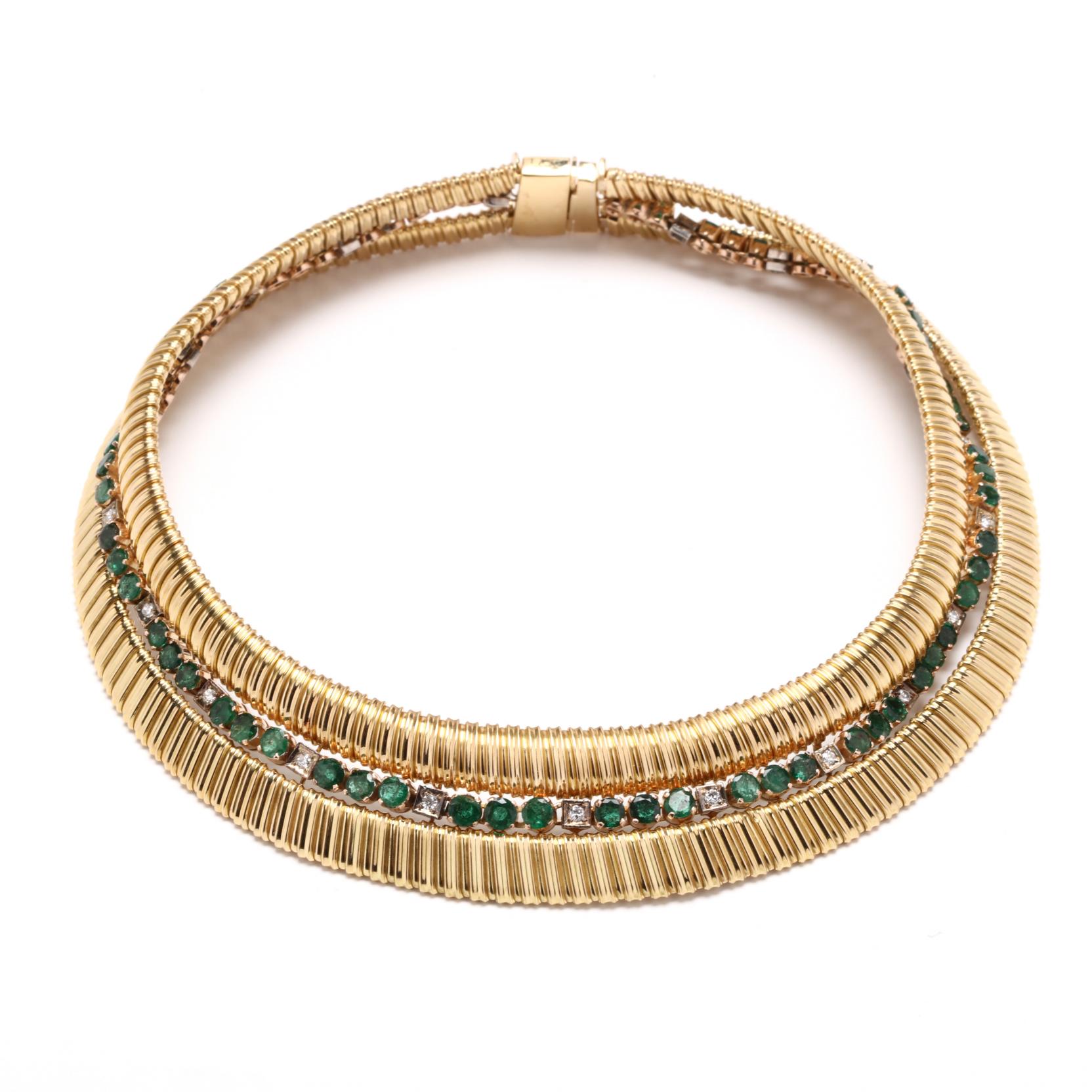 18KT Gold, Emerald, and Diamond Choker Necklace