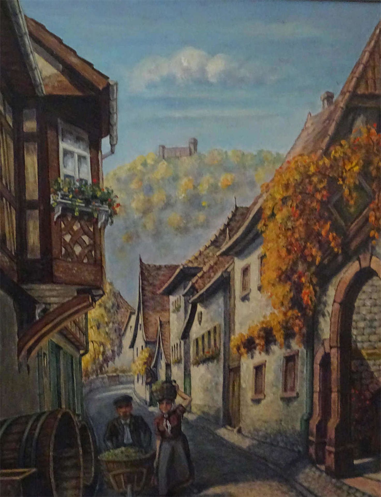 G. Heieck (1903-1977), Ölgemälde auf Leinwand "Pfälzer Dorfkulisse", links unten Signatur. Maße: - Bild 2 aus 3