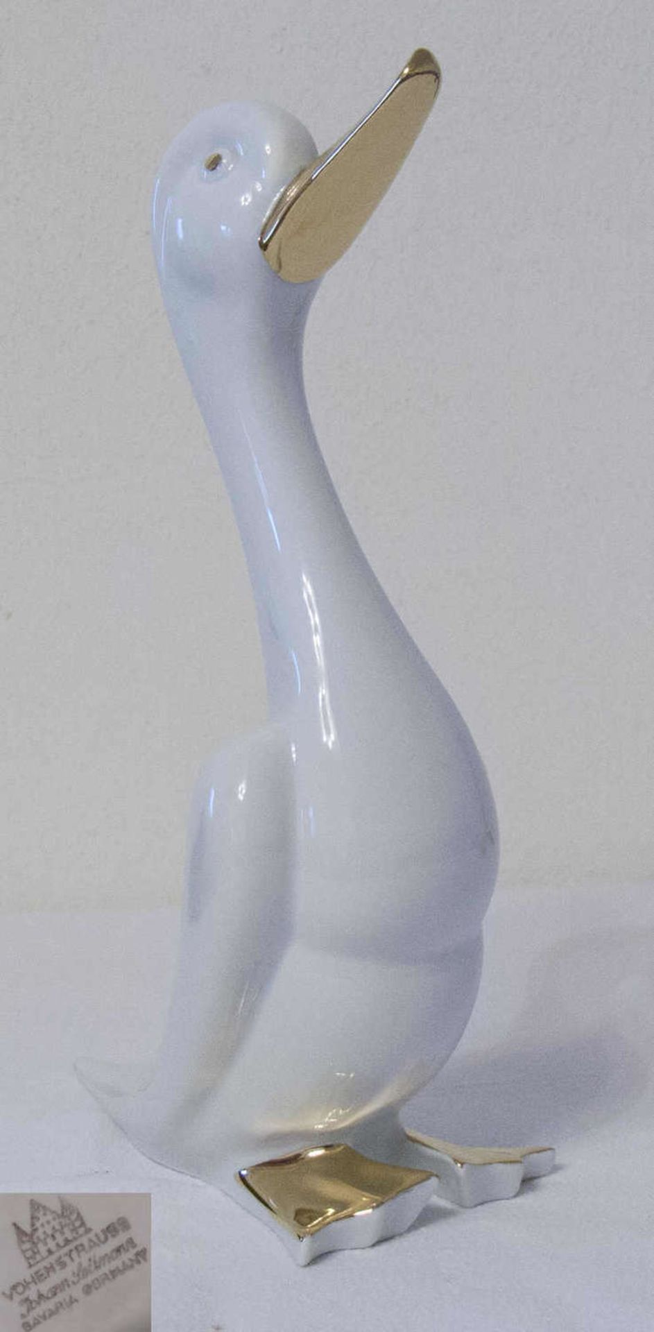 Seltmann/Weiden Vohenstrauss - Porzellan-Figur "Ente", mit Goldbemalung. H: ca. 27 cm. Gemarkt. Sehr
