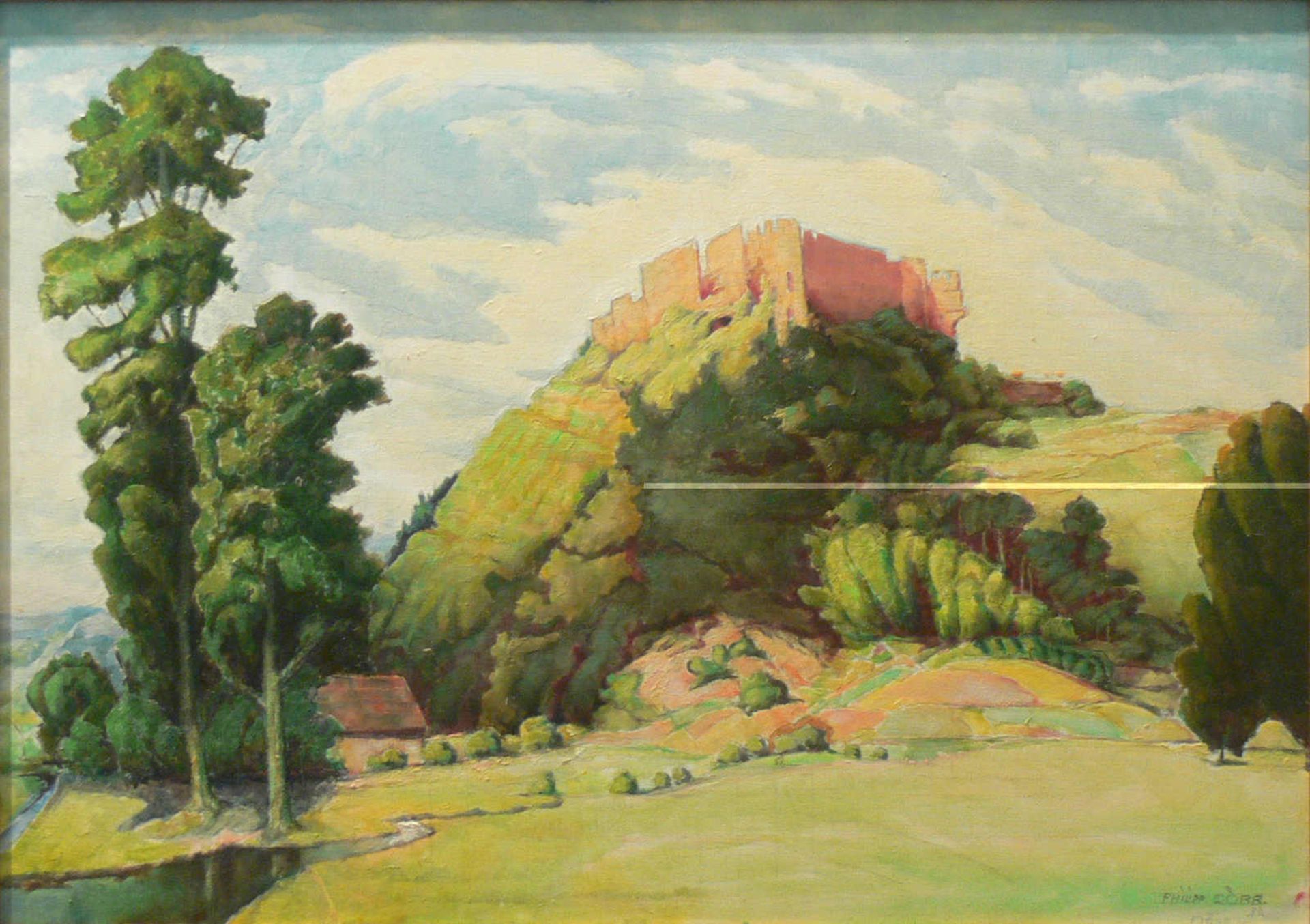 Ölgemälde auf Leinwand "Burg Altleiningen" von Philipp Dörr, Sausenheim. Signiert. Maße. 48,5 x 68,5