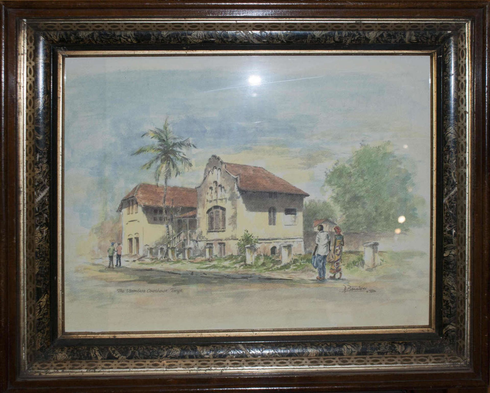 D. Bannister "The Usambara Courthouse. Tanga" Aquarell auf Papier im alten Rahmen. Höhe ca. 40 cm,