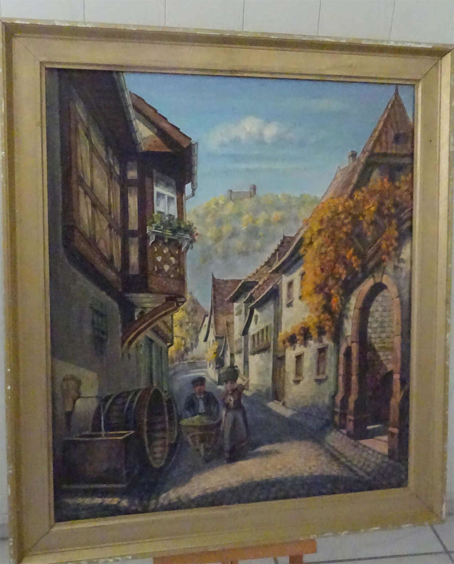 G. Heieck (1903-1977), Ölgemälde auf Leinwand "Pfälzer Dorfkulisse", links unten Signatur. Maße: