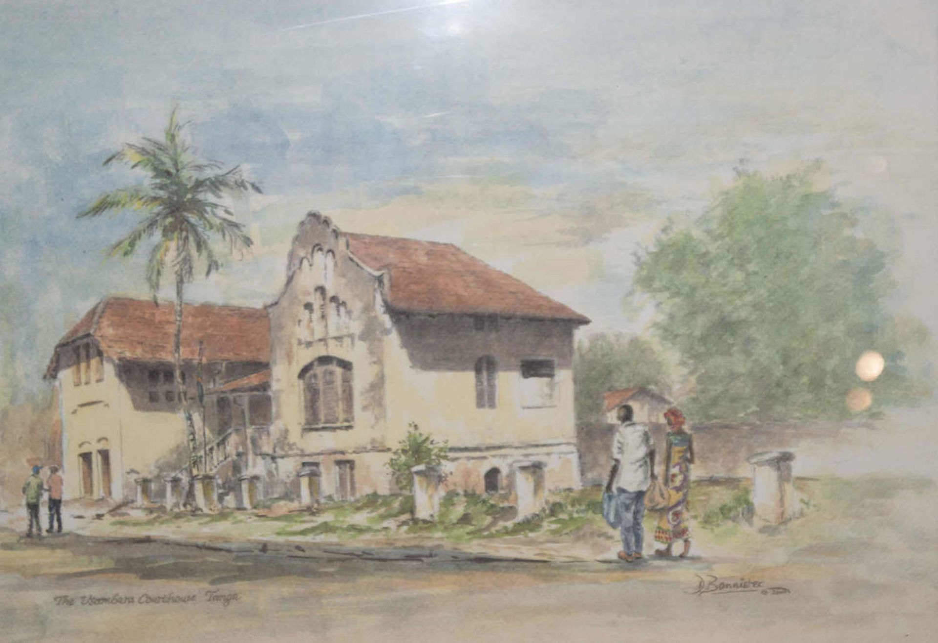 D. Bannister "The Usambara Courthouse. Tanga" Aquarell auf Papier im alten Rahmen. Höhe ca. 40 cm, - Bild 2 aus 3