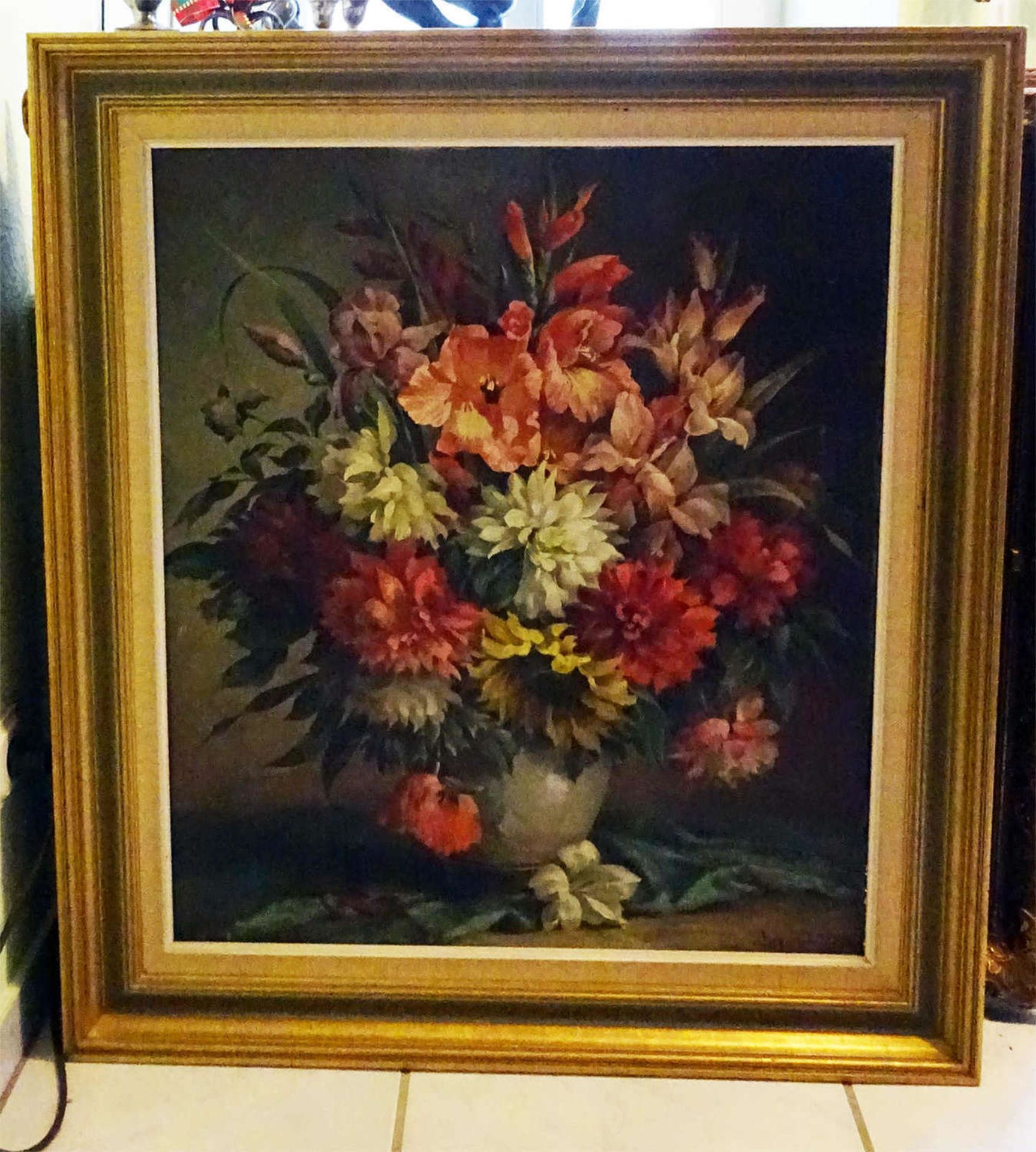 Richard Zill, Ölgemälde " Blumenstillleben", rechts unten Signatur. Innenmaße: Hähe ca. 80 cm,