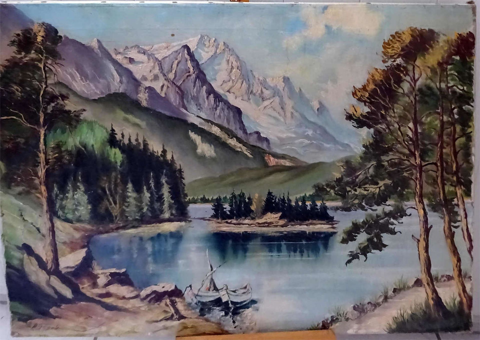 A. Fägel, Ölgemälde auf Leinwand "Bergsee im Hochgebirge", links Signatur. Maße: Höhe ca. 60 cm,