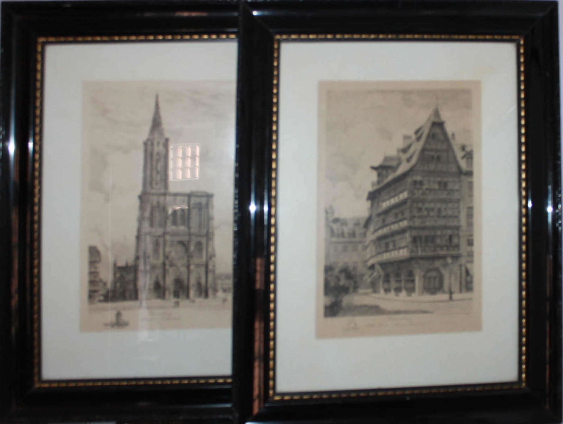 2 Original Radierungen, dabei 1 x Strassburger Münster, sowie 1 x Strassburg altes Haus Maison