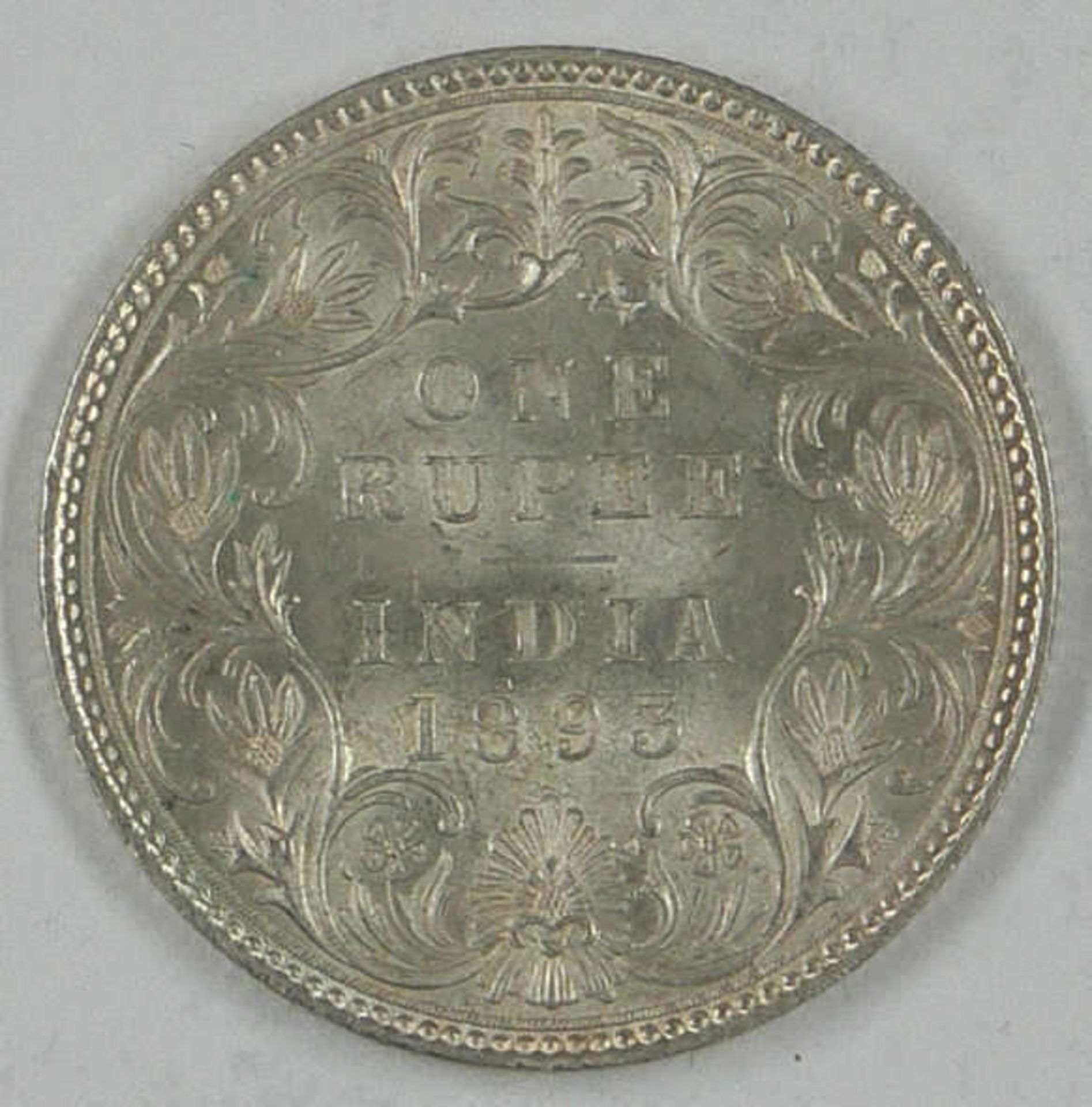 Britisch-Indien Silbermünze "One Rupee 1893", Erhaltung: vorzüglichBritish India silver coin "One - Bild 2 aus 2