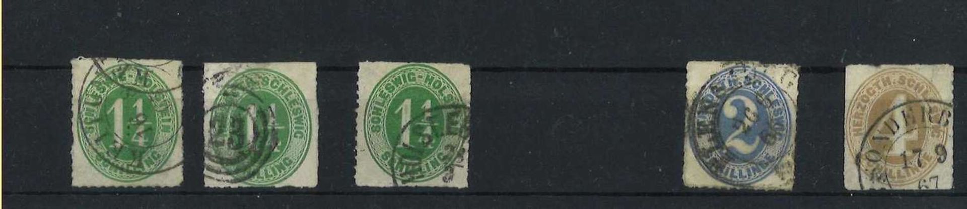 Altdeutschland, Schleswig Holstein, 1865, MI Nr. 3 x 9, 16+17, Ziffer im OvalOld Germany,
