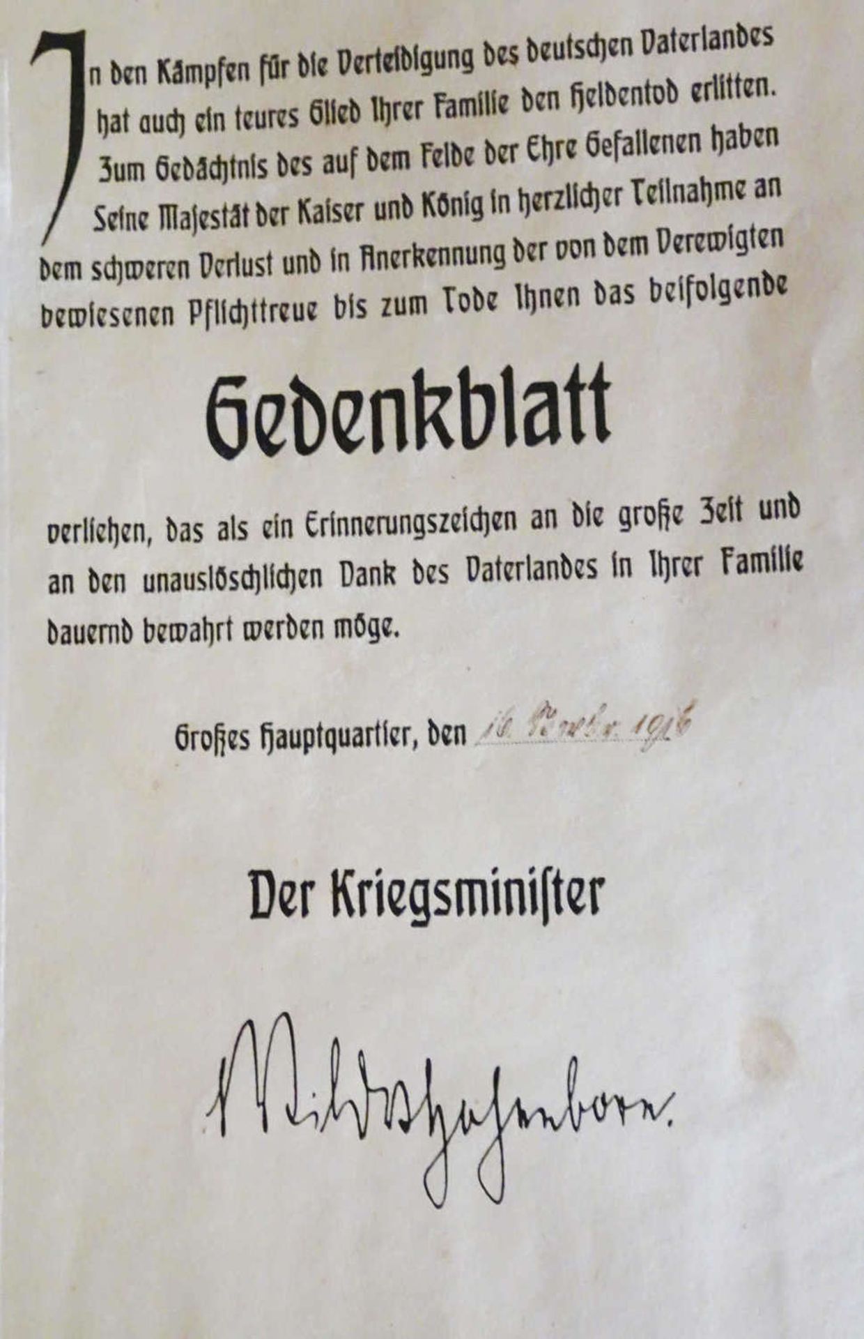 1 Gedenkblatt 1. Weltkrieg, Verleihung des Erinnerungszeichens1 commemorative sheet 1st World War, - Bild 2 aus 2