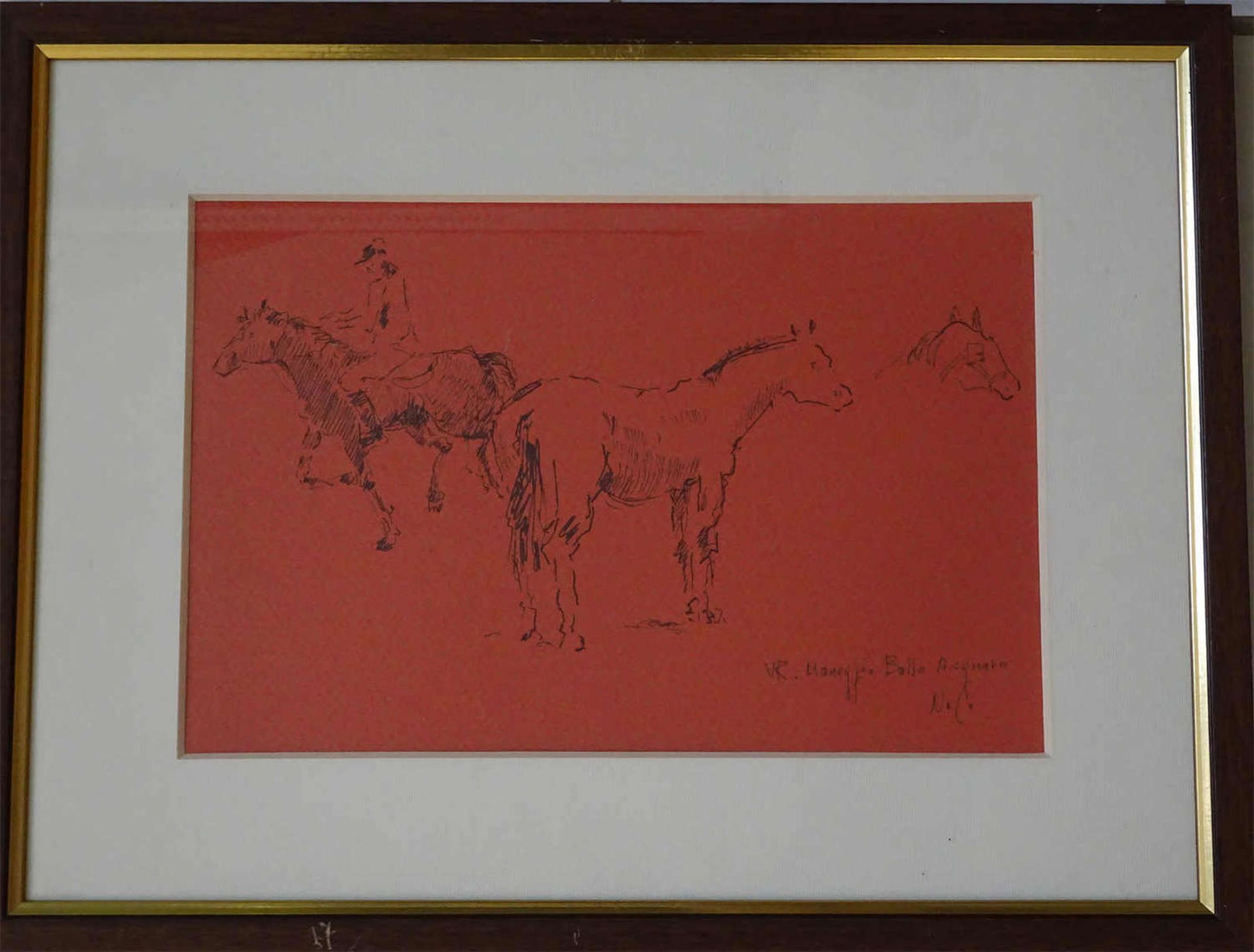 Nino Consolaro 1922-1933. "Pferdestudie" 1974 gemalt, Zeichnung Aquarell, tusche Papier. Maße 25