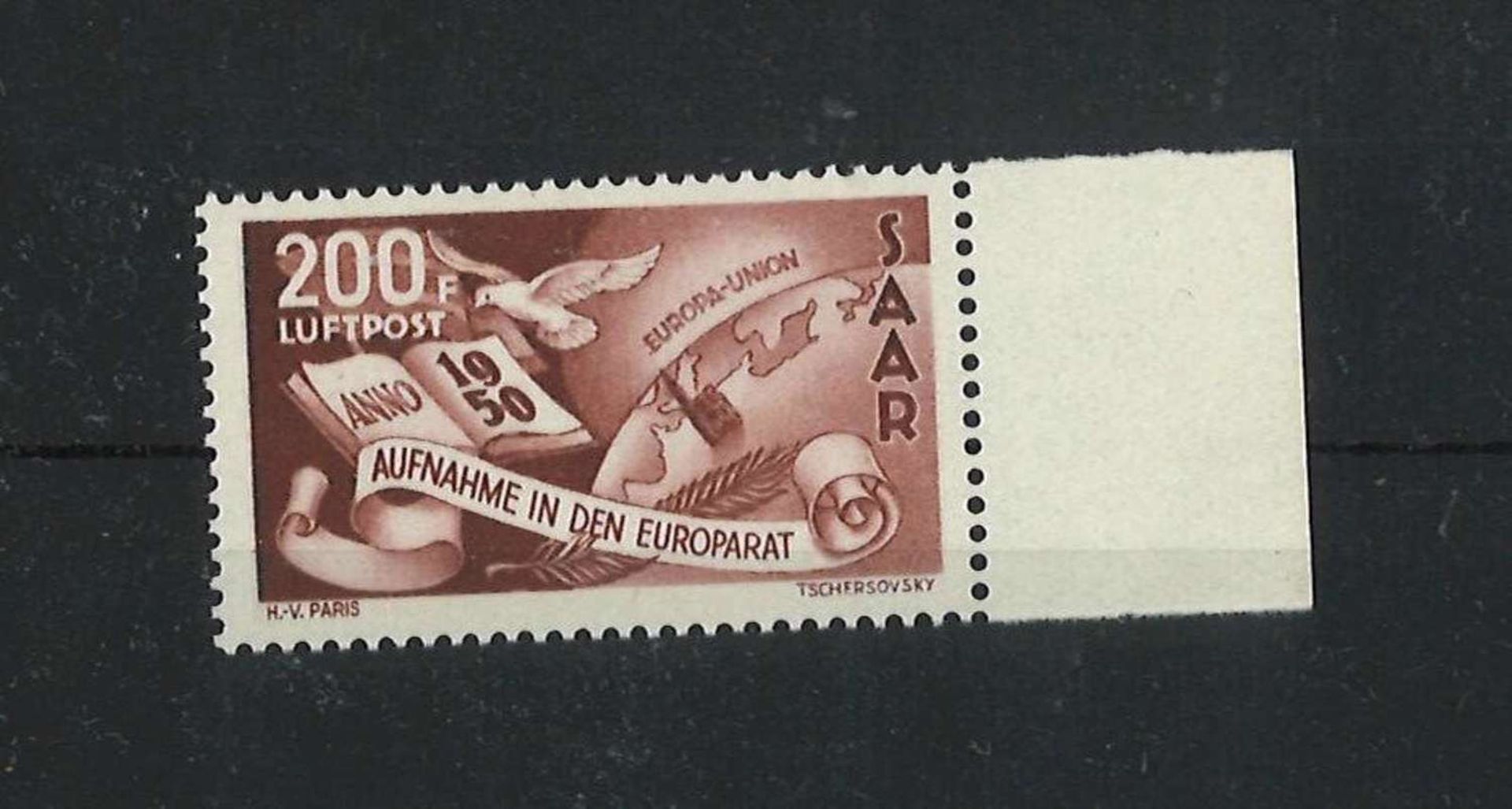 Saarland 1950, Mi 296, Flugpostmarke, postfrischSaarland 1950, Mi 296, airmail stamp, mint never