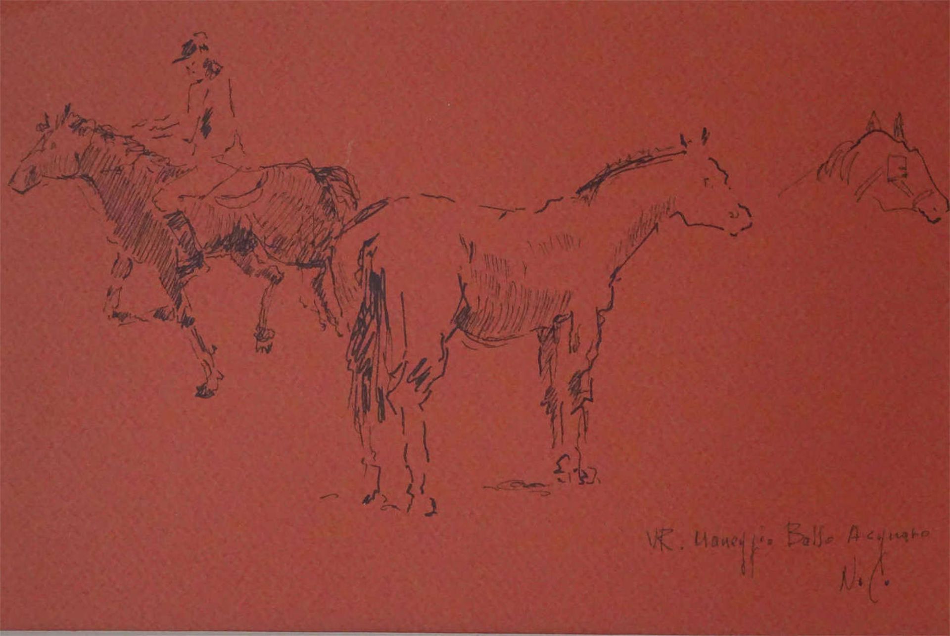 Nino Consolaro 1922-1933. "Pferdestudie" 1974 gemalt, Zeichnung Aquarell, tusche Papier. Maße 25 - Bild 2 aus 3