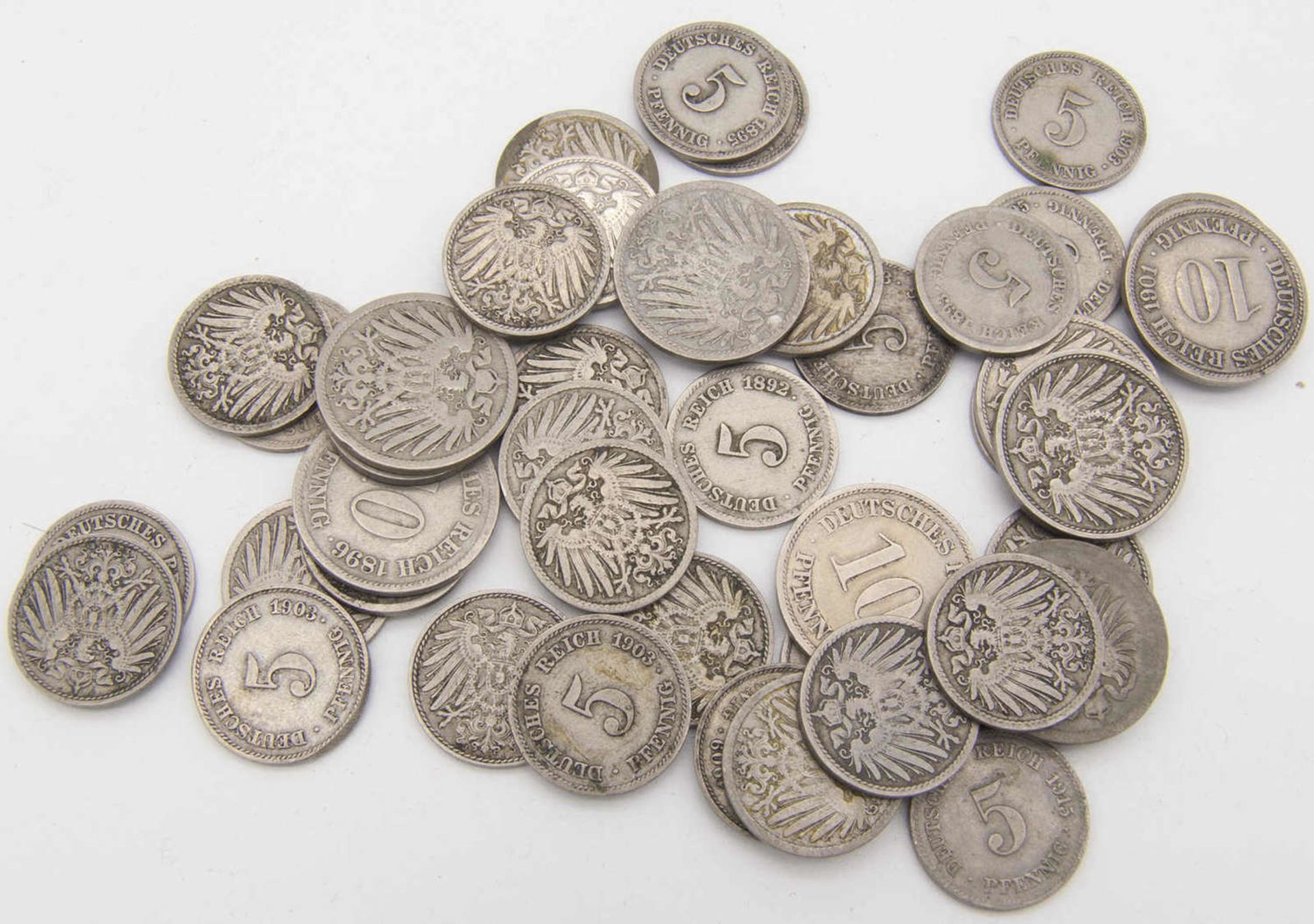 Deutsches Kaiserreich, Lot 5 Pfennig und 10 Pfennig - Münzen. Insgesamt 36 Stück 5 Pfennig und 8