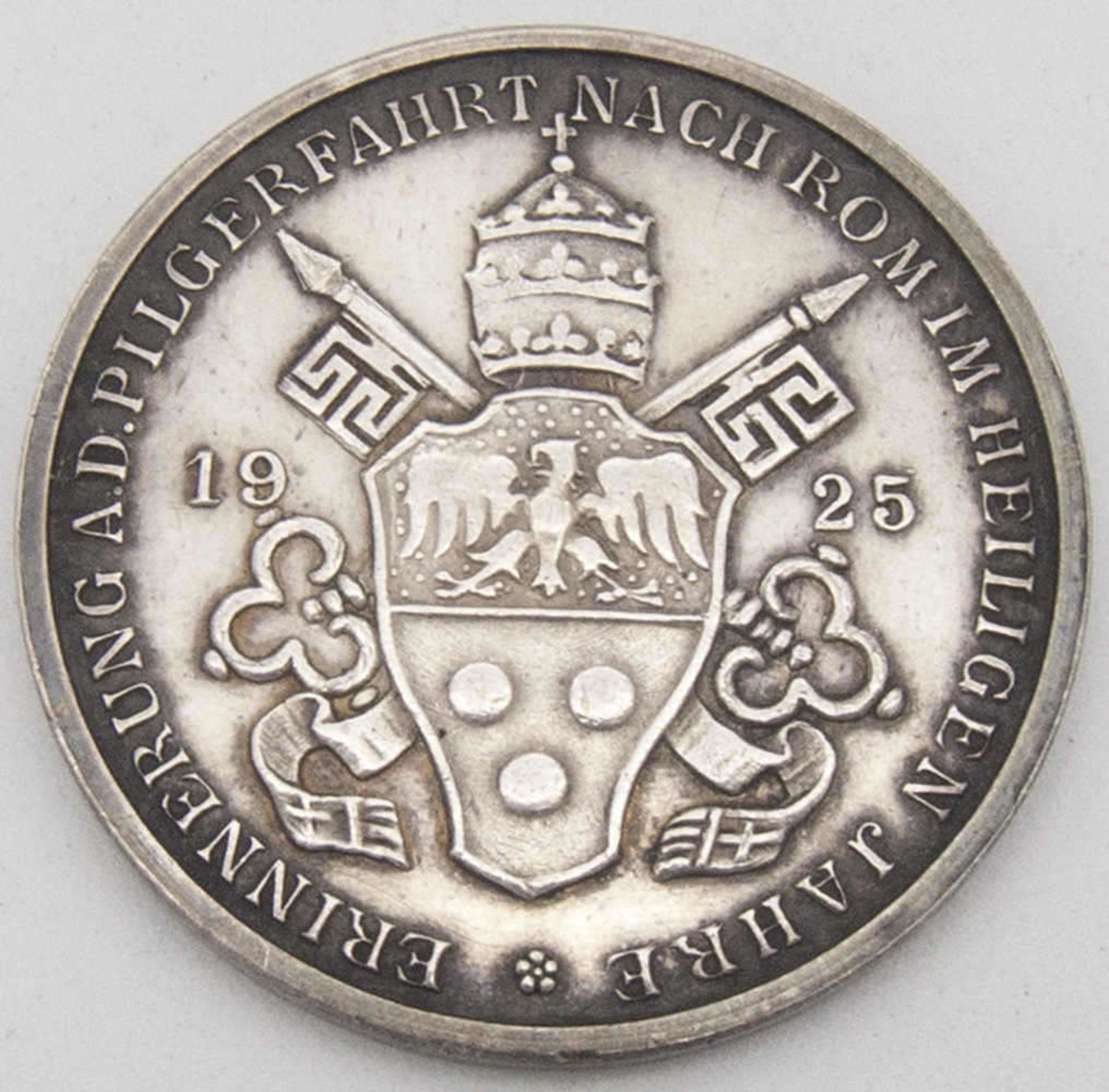 Erinnerungs - Medaille zur Pilgerfahrt nach Rom 1925. Silber 990. Papst Pius XI:. Durchmesser: ca. - Bild 2 aus 2