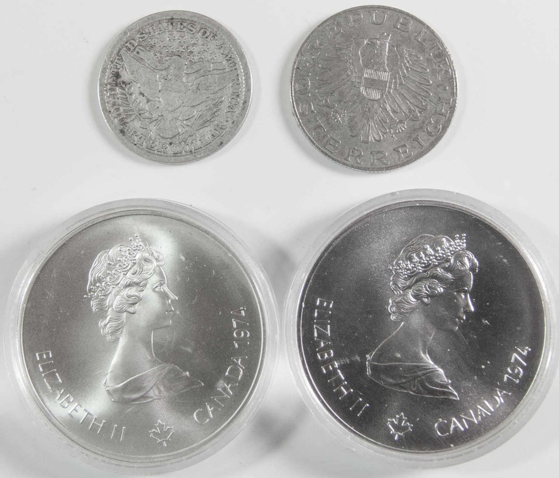 Kanada 1976 2 x 5 Dollar - Silbermünzen, in Kapsel. Dazu USA 1893 Quarter Dollar Barber (seltener - Bild 2 aus 2