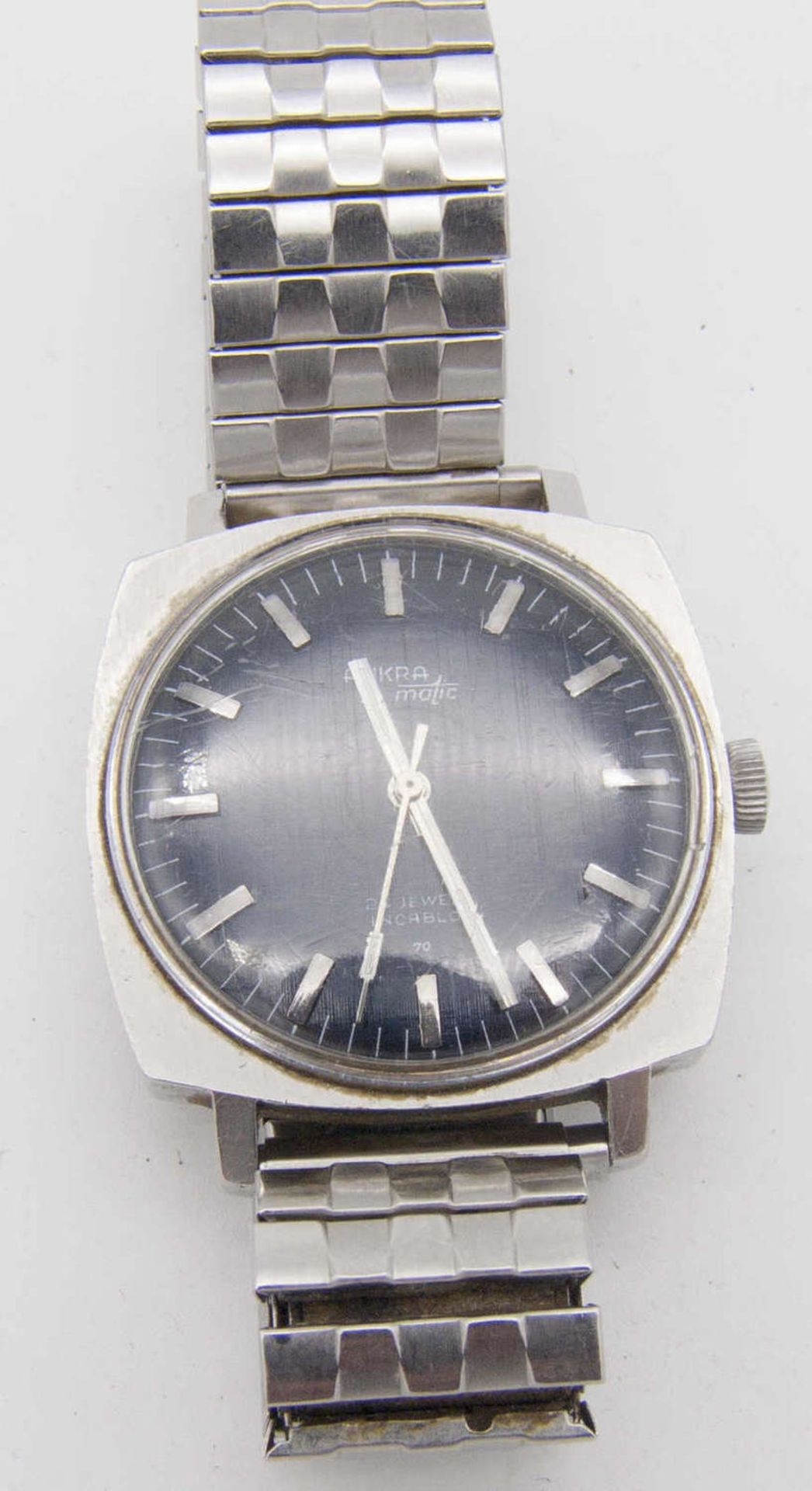 Ankra matic Herren - Armbanduhr. Ca. 70er Jahre. Mechanisch. Mit Flexarmband. Die Uhr läuft an.Ankra