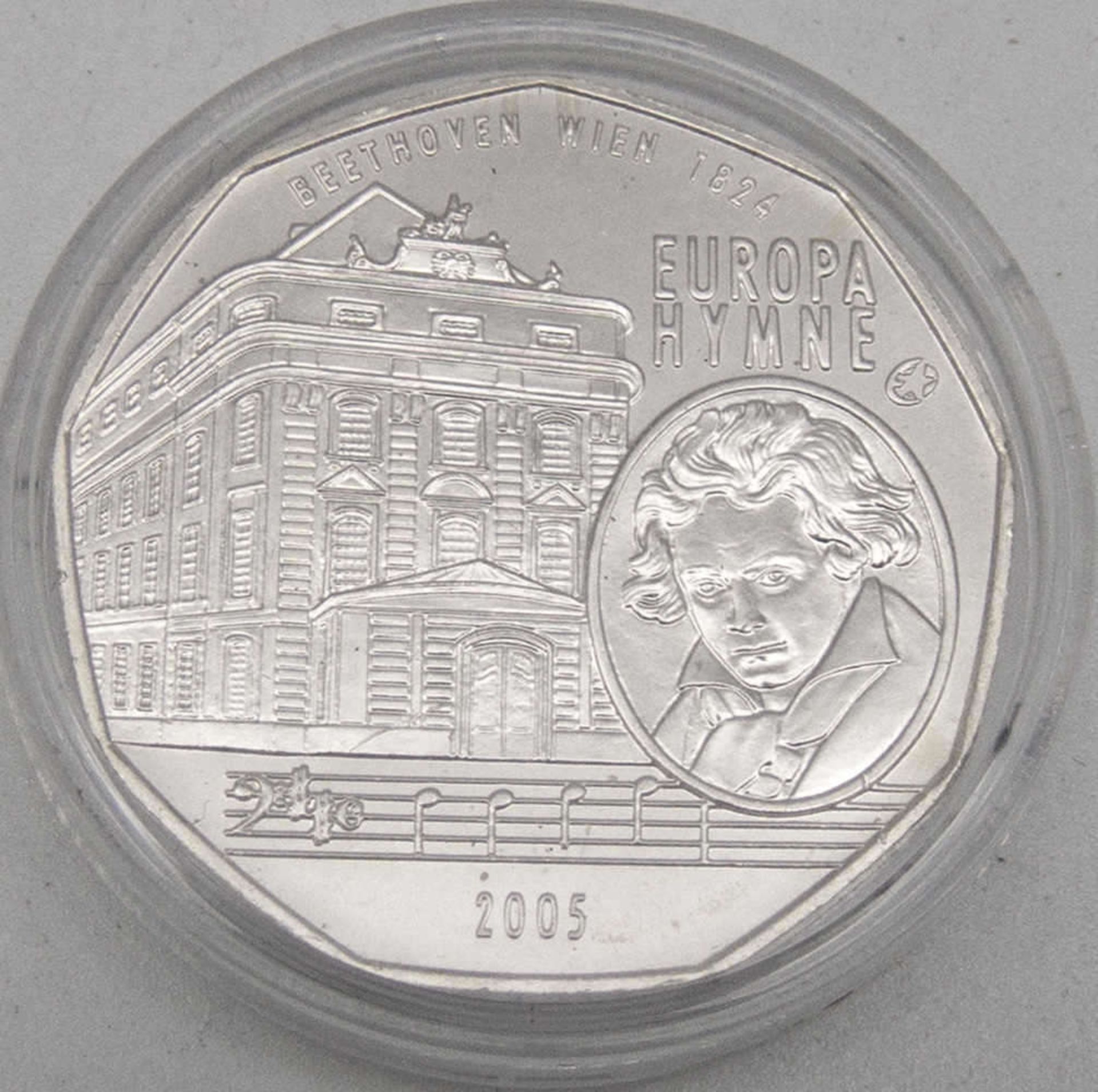 Österreich 2005, 5.- Euro - Silbermünze "Beethoven". Erhaltung: stgl.