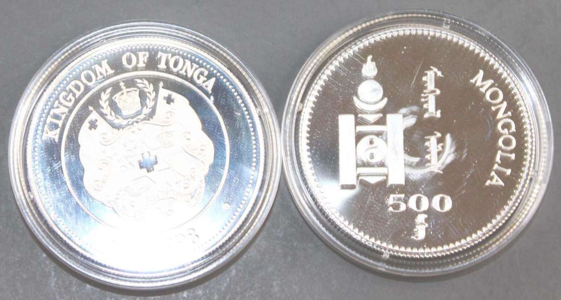Mongolei / Tonga 1998, 1 x 500 Tukhrik - Silbermünze "OLympische Spiele". Silber 925. Gewicht: 15 g. - Bild 2 aus 2